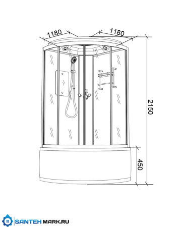 Душевая кабина Parly BE118P 118х118х215 С крышей Душевая кабина Parly BE118P 118х118х215 С крышей