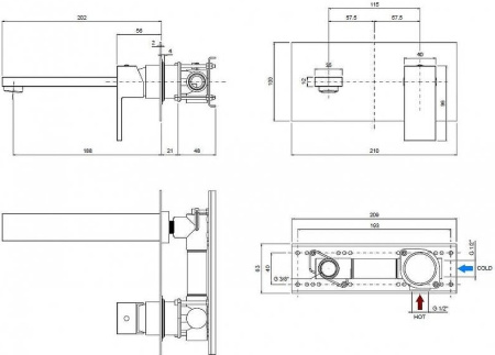 Смеситель для раковины Cezares Unika UNIKA-BLI1-03/24 с внутренней частью