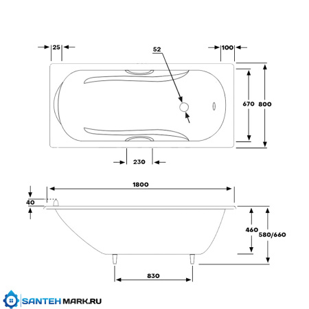 Чугунная ванна Byon Christa 180х80 с ручками