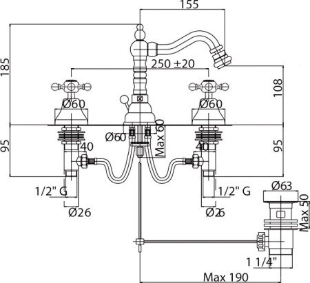 Смеситель Cezares Golf GOLF-BBS2-01 с донным клапаном