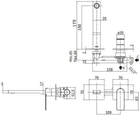 Смеситель Paffoni Tango TA104CR70 (с внутренней частью)