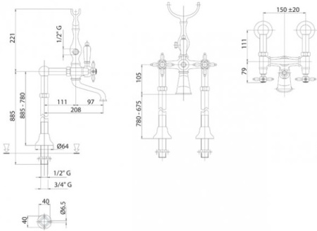 Смеситель Cezares Nostalgia NOSTALGIA-VDPS2-03/24-Bi