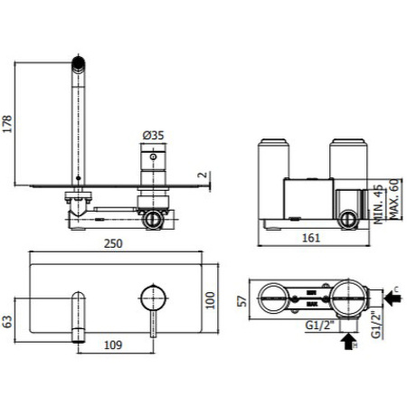Смеситель Paffoni Light LIG105CR (с внутренней частью) хром Смеситель Paffoni Light LIG105CR (с внутренней частью) хром