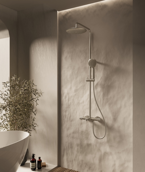 Душевая стойка Vincea Desire VSFS-1D1TBN термостатическая с изливом, 25см верх душ, брашированный никель