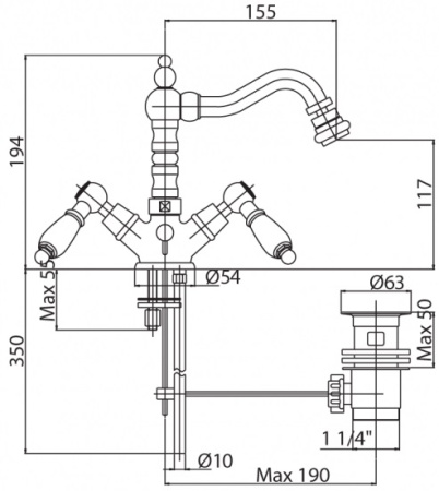 Смеситель для биде Cezares Diamond DIAMOND-BS2-01-Sw с донным клапаном
