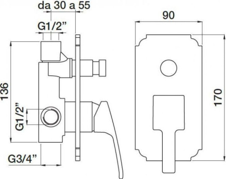 Смеситель для душа Cezares Olimp OLIMP-VDIM-02-L с внутренней частью