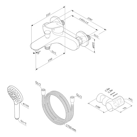 Смеситель для ванны AM.PM Like F8015000 Хром