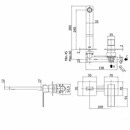 Смеситель Paffoni Elle EL106NO70 (с внутренней частью) черный матовый