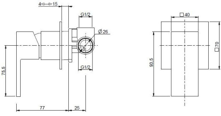Смеситель для душа Cezares Unika UNIKA-DIM-NOP с внутренней частью