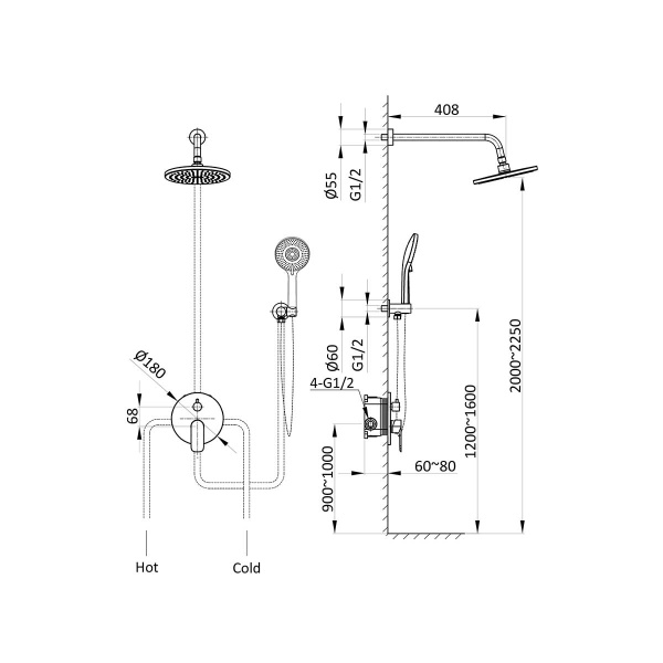 Душевой гарнитур Vincea Desire VSFW-1D1GM, встраиваемый, 2 режима, вороненая сталь