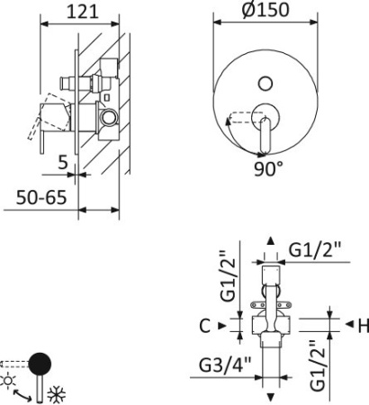 Смеситель для душа CEZARES LEAF-VDIM-BIO