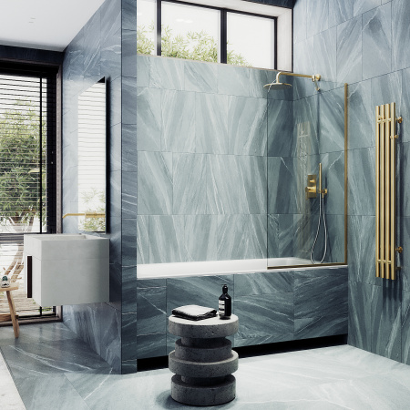 Шторка на ванну MaybahGlass в узком профиле, 6 мм, Стекло Бесцветное, 44x140 (MGV-126-3у)