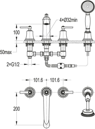 Смеситель для ванны Cezares Liberty LIBERTY-F-BVD4-01