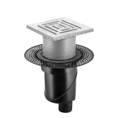 Трап для душа BERGES водосток PLATZ Uno 150х150, матовый хром, S-сифон D50/105 H50 вертикальный