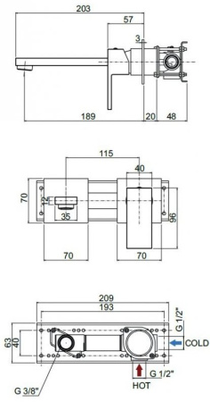 Смеситель для раковины Cezares Unika UNIKA-BLI2-03/24 с внутренней частью Смеситель для раковины Cezares Unika UNIKA-BLI2-03/24 с внутренней частью