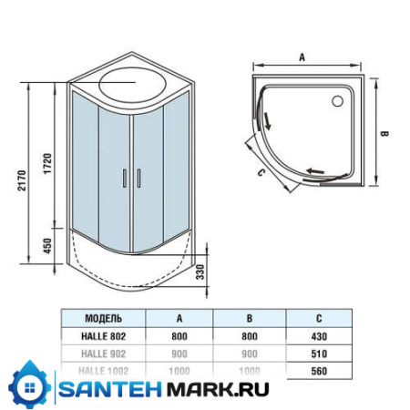 Душевая кабина WeltWasser WW500 Halle 902 90x90, профиль хром, закаленное стекло 5 мм