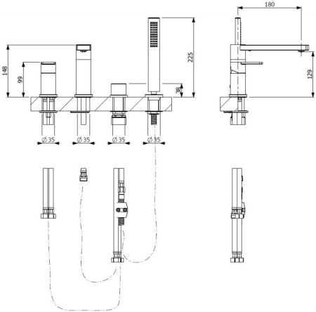 Смеситель для ванны Cezares Glam GLAM-BVDM4-OI