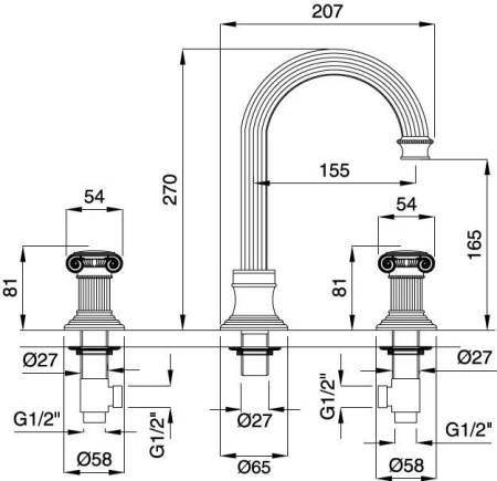 Смеситель Cezares Olimp OLIMP-BLS2-A-03/24-Sw с донным клапаном