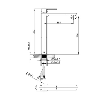 Смеситель для раковины Vincea Next VBF-1N2GM однорычажный, вороненая сталь