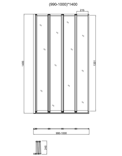 Шторка на ванну Vincea VSB-31100CL, 1000*1400, хром, стекло прозрачное