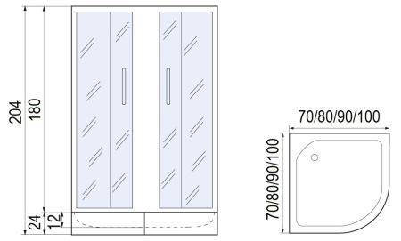 Душевой уголок МОНОМАХ ДУ  70/180 МЗ BL без поддона