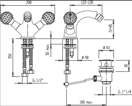 Смеситель для биде Cezares Atlantis ATLANTIS-BS1-01-Sw/M с донным клапаном