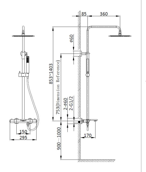 Душевая стойка Vincea Vogue VSFS-1V1TGM термостатическая, вороненая сталь