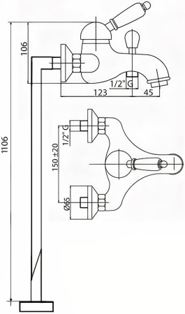 Смеситель для ванны Cezares Elite ELITE-VDPM-03/24-M
