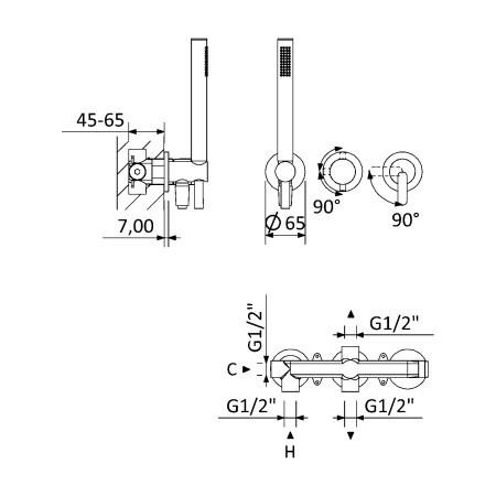 Смеситель для душа CEZARES LEAF-DIM3-D-L-NOP
