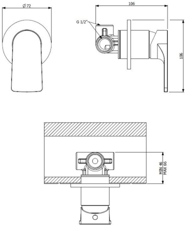 Смеситель для душа Cezares Lagos LAGOS-DIM-NOP с внутренней частью