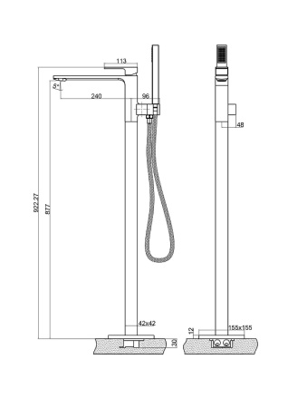 Смеситель для ванны BelBagno Luce LUC-FMT-NERO Черный матовый