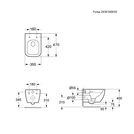 Унитаз Ambassador Forsa 243K19003S (475*360*350) подвесной , 2 места