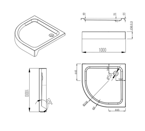 Душевой уголок Esbano ESD-7025B 100*100*200 L/R с поддоном