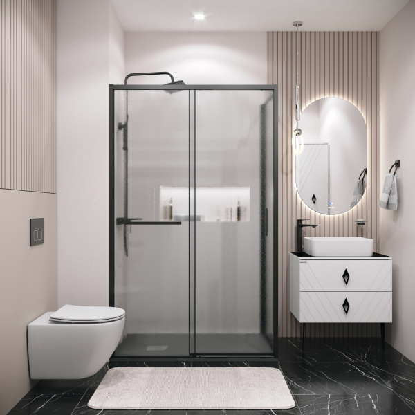 Душевая боковая стенка Grossman Style 200.K33.05.100.21.02 (100х195) черный матовый,стекло шиншилла, 1 место