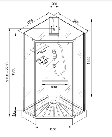 Душевая кабина Ceruttispa CHIKA901B без крыши (90x90x215-225)