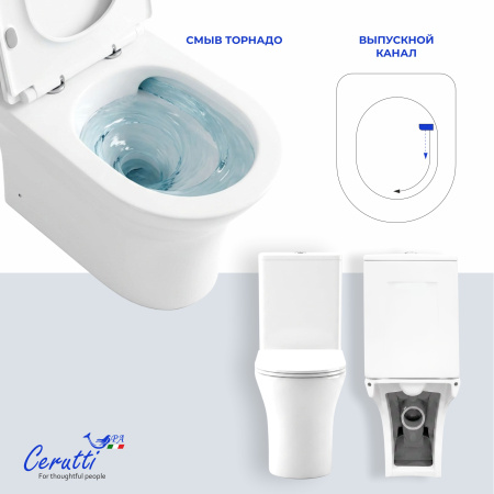 Унитаз Ceruttispa БЕРНИНА (BERNINA) Tornado CT11133 безободковый (650х340х790)