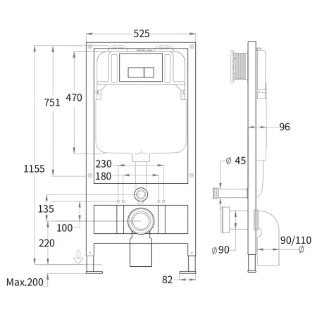 Инсталляция WeltWasser BAMBERG 525 + BL кнопка черная