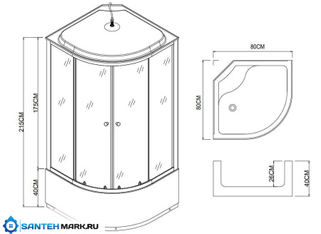 Душевая кабина Taliente 80x80 см, рифленое стекло, профиль матовый хром, с высоким поддоном