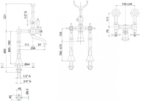 Смеситель Cezares Nostalgia NOSTALGIA-VDP-03/24-Bi Смеситель Cezares Nostalgia NOSTALGIA-VDP-03/24-Bi