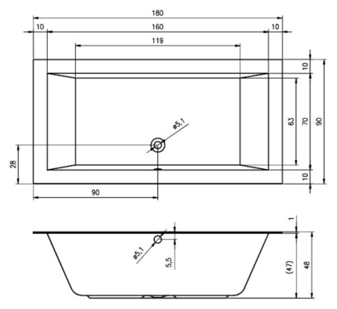 Акриловая ванна Riho Lugo 180x90