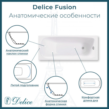 Ванна Ванна Delice Fusion 170х70 с антискользящим покрытием (в комплекте ванна с ножками, без слива-перелива)