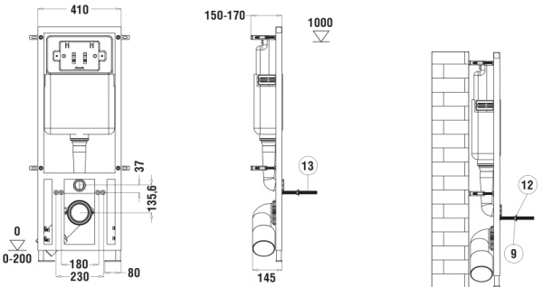 Инсталляция WeltWasser MARBERG 410 + SE с квадратной кнопкой цвета хром