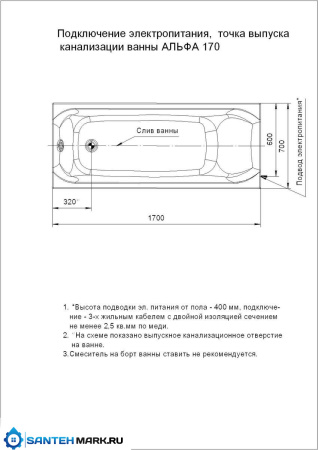Акриловая ванна Акватек Альфа HM 170 Плоские 170x70