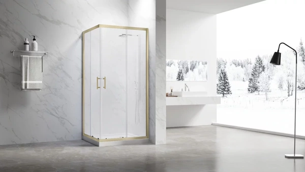 Душевой уголок Veconi Rovigo RV-27G, 1000x1000x1900, золото брашинг, прозрачное стекло