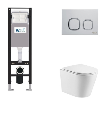 Унитаз с инсталляцией WeltWasser AMBERG 350 + SALZBACH 043 GL-WT + AMBERG RD-MT CR белый/кнопка матовый хром