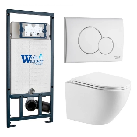 Комплект Weltwasser 10000011315 подвесной унитаз Merzbach 043 GL-WT + инсталляция Marberg 507 + кнопка MAR 507 RD GL-WT