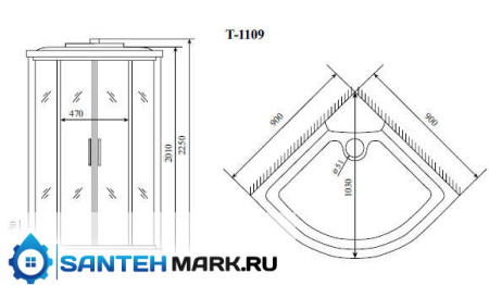Душевая кабина Timo Standart T-6609 Black 90x90