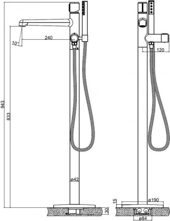 Смеситель для ванны BelBagno Uno UNO-FMT-CRM с внутренней частью
