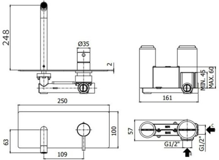 Смеситель Paffoni Light LIG106NO (с внутренней частью) черный матовый