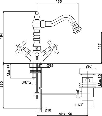 Смеситель для биде Cezares Lord LORD-BS2-03/24 с донным клапаном